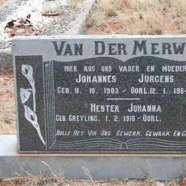 MERWE Johannes Jurgens, van der 1903-1964 &amp; Hester Johanna GREYLING 1916-