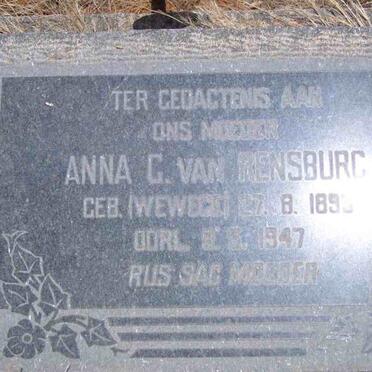 RENSBURG Anna G., van nee WEWEGE 1893-1947