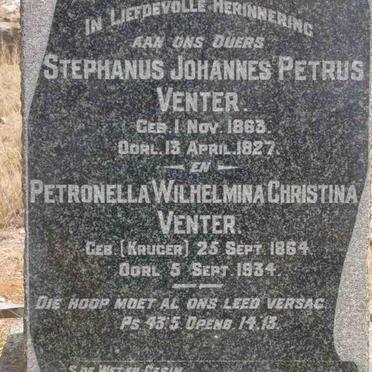VENTER Stephanus Johannes Petrus 1863-1827 &amp; Petronella Wilhelmina Christina KRUGER 1864-1934