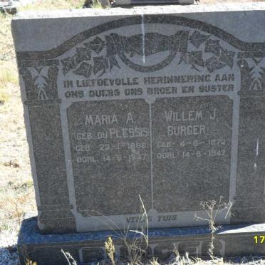BURGER Willem J. Burger 1872-1947 &amp; Maria A. DU PLESSIS 1888-1947