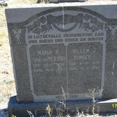 BURGER Willem J. Burger 1872-1947 &amp; Maria A. DU PLESSIS 1888-1947