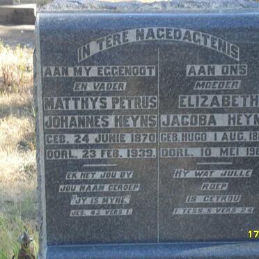 HEYNS Matthys Petrus Johannes 1870-1939 &amp; Elizabeth Jacoba HUGO 1882-1963