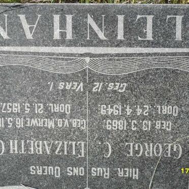 KLEINHANS George C. 1869-1949 &amp; Elizabeth C. V.D. MERWE 1878-1957