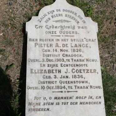 LANGE Pieter A., de 1836-1903 &amp; Elizabeth J. COETZER 1836-1894