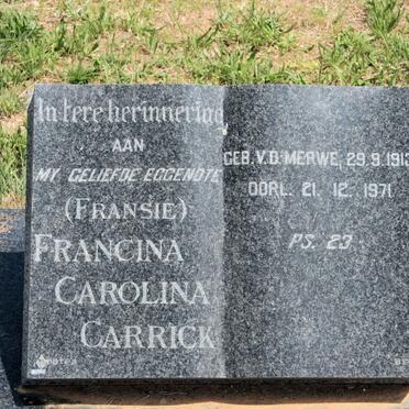 CARRICK Francina Carolina nee V.D. MERWE 1913-1971