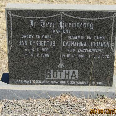 BOTHA Jan Gysbertus 1906-1966 &amp; Catharina Johanna ENGELBRECHT 1913-1970