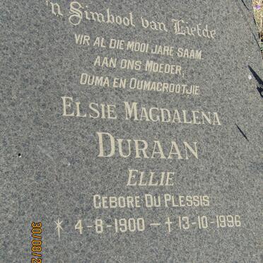 DURAAN Elsie Magdalena nee DU PLESSIS 1900-1996