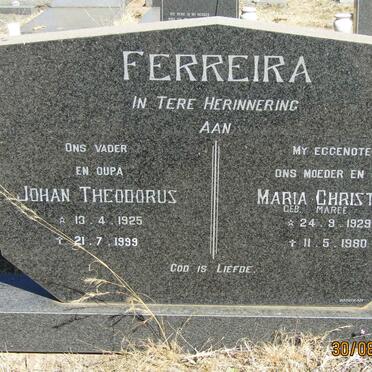 FERREIRA Johan Theodorus 1925-1999 &amp; Maria Christina MAREE 1929-1980