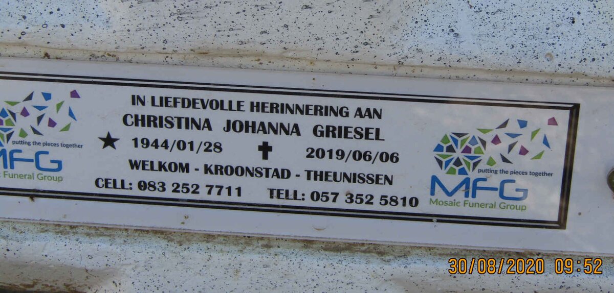 GRIESEL Christina Johanna 1944-2019