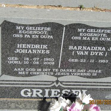 GRIESEL Hendrik Johannes 1950-2008 &amp; Barnadina J. VAN DYK 1953-