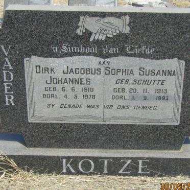 KOTZE Dirk Jacobus Johannes 1910-1978 &amp; Sophia Susanna SCHUTTE 1913-1993
