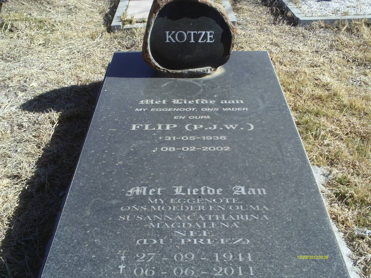 KOTZE P.J.W. 1936-2002 &amp; Susanna Catharina Magdalena DU PREEZ 1941-2011