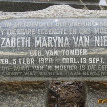 NIEKERK Elizabeth Maryna, van nee VAN TONDER 1920-1959