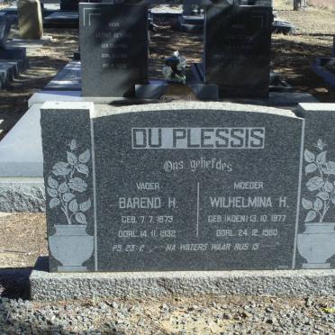 PLESSIS Barend H., du 1879-1932 &amp; Wilhelmina H. KOEN 1877-1960