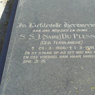 PLESSIS S.S.J., du nee TERBLANCHE 1906-1991