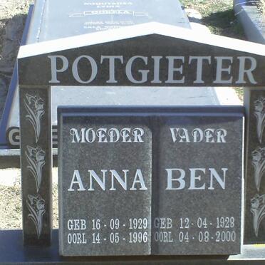 POTGIETER Ben 1928-2000 &amp; Anna 1929-1996