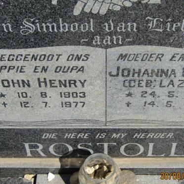 ROSTOLL John Henry 1903-1977 &amp; Johanna Gesina LAZENBY 1915-1999