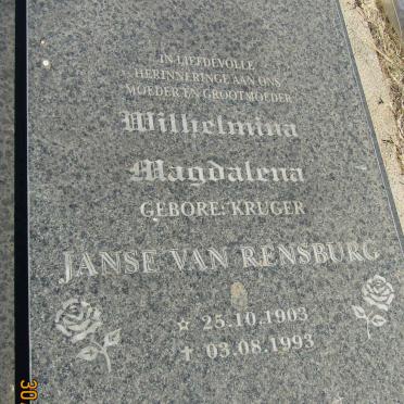 RENSBURG Dawid B., Janse van 1945-1984 &amp; Wilhelmina Magdalena KRUGER 1903-1993