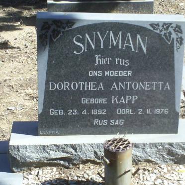 SNYMAN Dorothea Antonetta nee KAPP 1892-1976