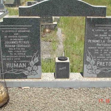 HUMAN Johannes Petrus 1910-1957 &amp; Petronella Dorothea PRETORIUS previously HUMAN née DU PLESSIS 1918-1996