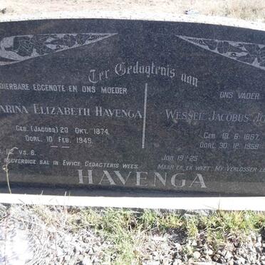 HAVENGA Wessel Jacobus Johannes 1867-1959 &amp; Catharina Elizabeth  JACOBS 1874-1949