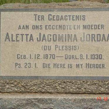 JORDAAN Aletta Jacomina née DU PLESSIS 1870-1930