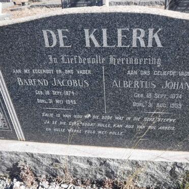 KLERK Barend Jacobus, de 1874-1945 :: DE KLERK Albertus Johannes 1874-1959