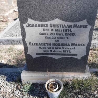 MAREE Johannes Christiaan 1871-1940 &amp; Elizabeth Rosiena VAN DER VYVER 1877-