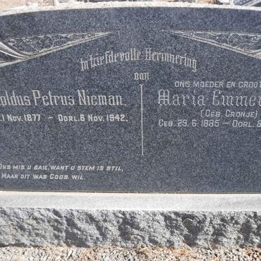 NIEMAN Arnoldus Petrus 1877-1942 &amp; Maria Emmerentia CRONJE 1885-1972