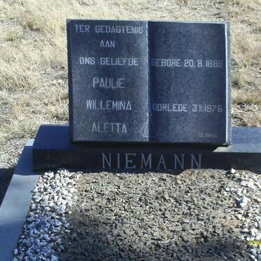 NIEMANN Paulie Willemina Aletta 1889-1976
