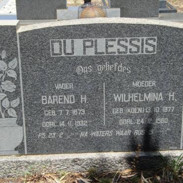 PLESSIS Barend H., du 1873-1932 &amp; Wilhelmina H. KOEN 1877-1960