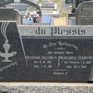 PLESSIS Hendrik Jacobus, du 1881-1961 &amp; Wilhelmina Albertina PRINSLOO 1896-1959