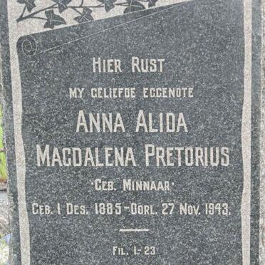 PRETORIUS Anna Alida Magdalena nee MINNAAR 1885-1943