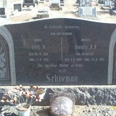 SCHOEMAN Susara J.J. nee POTGIETER 1886-1952 :: SCHOEMAN Gert J. 1918-1935