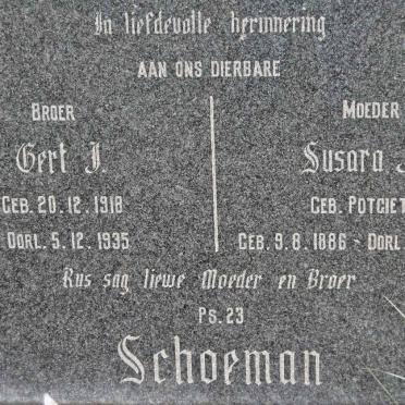 SCHOEMAN Gert J. 1918-1935 &amp; Susara J.J. POTGIETER 1886-1952