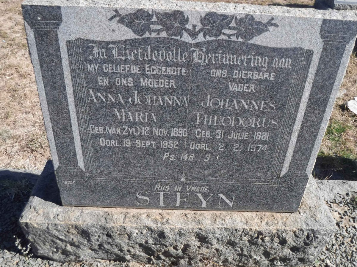 STEYN Johannes Theodorus 1881-1974 &amp; Anna Johanna Maria VAN ZYL 1890-1952