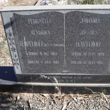 TEMPELHOFF Johannes Jacobus 1879-1951 &amp; Petronella Hendrika FERREIRA 1883-1983