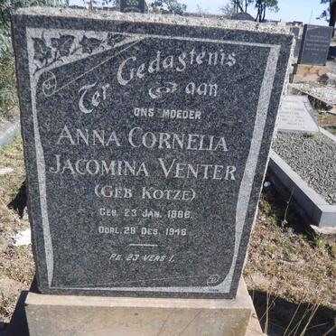VENTER Anna Cornelia Jacomina nee KOTZE 1866-1948
