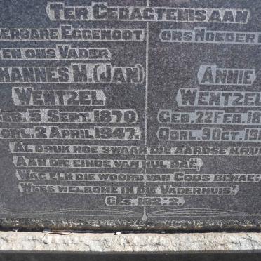 WENTZEL Johannes M. 1870-1947 &amp; Annie 1887-1988