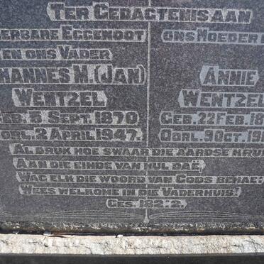 WENTZEL Johannes M. 1870-1947 &amp; Annie 1887-1988