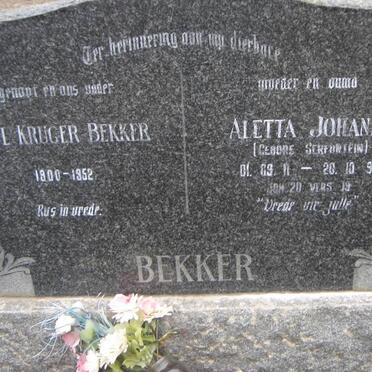 BEKKER Paul Kruger 1900-1952 &amp; Aletta Johanna SERFONTEIN 1911-1999