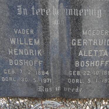 BOSHOFF Willem Hendrik 1884-1971 &amp; Gertruida Aletta 1896-1973