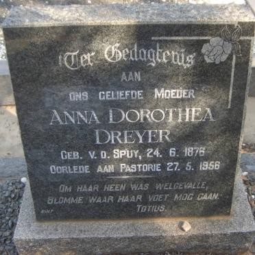 DREYER Anna Dorothea nee V.D. SPUY 1876-1956