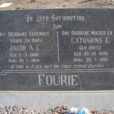 FOURIE Jacob A.C. 1886-1964 &amp; Catharina E. BRITZ 1895-1999