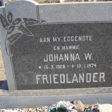 FRIEDLANDER Johanna W. 1928-1974