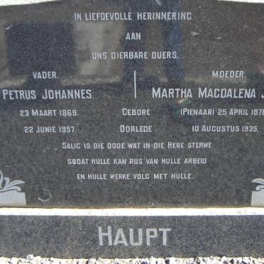 HAUPT Petrus Johannes 1869-1957 &amp; Martha Magdalena Jacoba PIENAAR 1876-1935