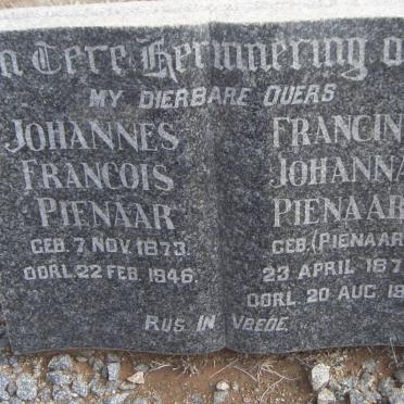PIENAAR Johannes Francois 1873-1946 &amp; Francina Johanna PIENAAR 1876-1950