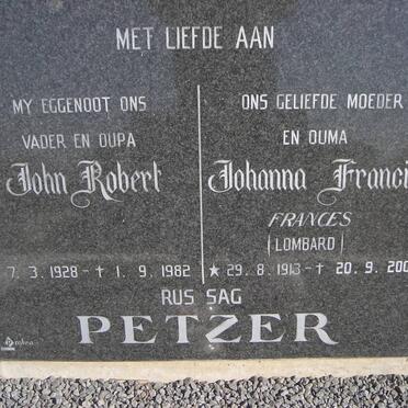 PETZER John Robert 1920-1982 &amp; Johanna Francina LOMBARD 1913-2005