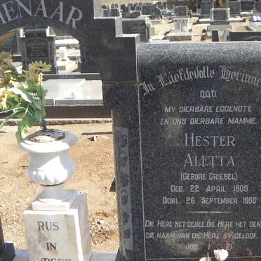 PIENAAR Jacobus Johannes 1908-1986 &amp; Hester Aletta GRIESEL 1909-1960 