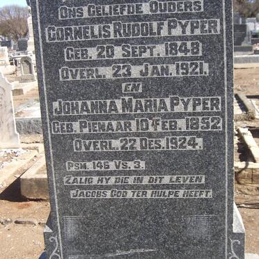 PYPER Cornelius Rudolf 1848-1921 &amp; Johanna Maria PIENAAR 1852-1924 :: JACOBS Gideon Francois 1926-1926 